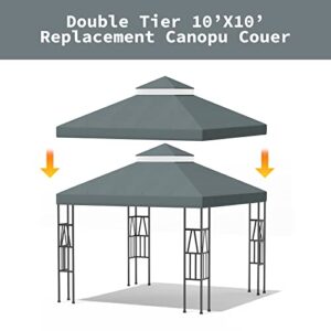 FOLAWO 10' X 10' Gazebo Replacement Canopy Double Tier Gazebo Covers for Yard Patio Garden Canopy Sunshade (Dark Gray)