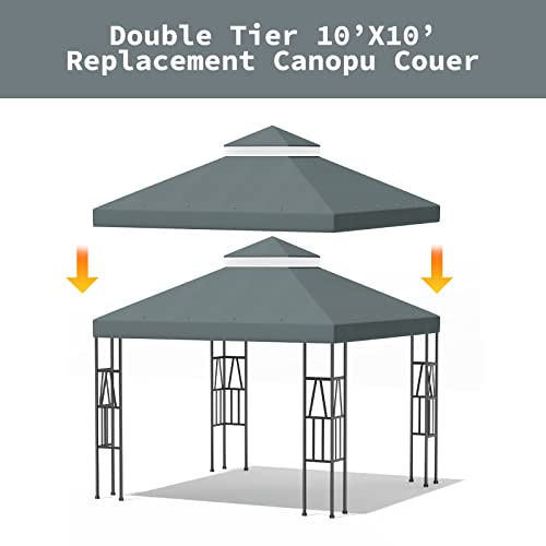 FOLAWO 10' X 10' Gazebo Replacement Canopy Double Tier Gazebo Covers for Yard Patio Garden Canopy Sunshade (Dark Gray)