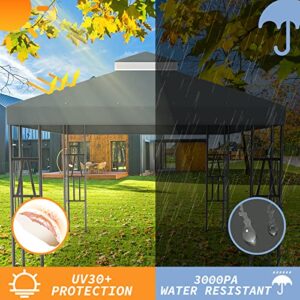 FOLAWO 10' X 10' Gazebo Replacement Canopy Double Tier Gazebo Covers for Yard Patio Garden Canopy Sunshade (Dark Gray)