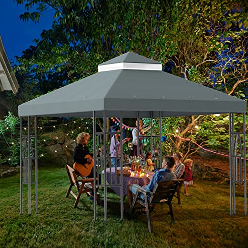 FOLAWO 10' X 10' Gazebo Replacement Canopy Double Tier Gazebo Covers for Yard Patio Garden Canopy Sunshade (Dark Gray)