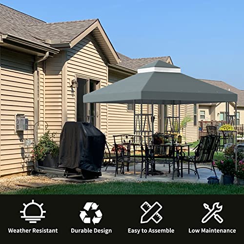 FOLAWO 10' X 10' Gazebo Replacement Canopy Double Tier Gazebo Covers for Yard Patio Garden Canopy Sunshade (Dark Gray)