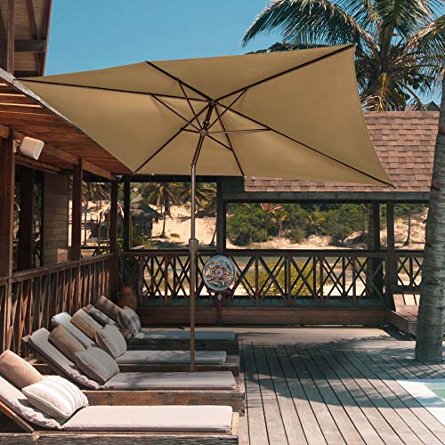 Ogrmar 6.5x10ft Patio Umbrella Rectangular Outdoor Table Umbrella with Crank & Push Button Tilt for Terrace, Backyard, Garden, Courtyard, Swimming Pool, Lawn (Tan)