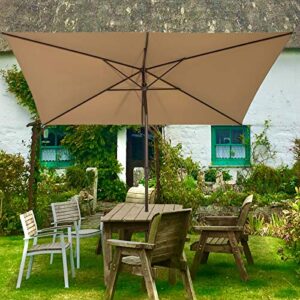 Ogrmar 6.5x10ft Patio Umbrella Rectangular Outdoor Table Umbrella with Crank & Push Button Tilt for Terrace, Backyard, Garden, Courtyard, Swimming Pool, Lawn (Tan)