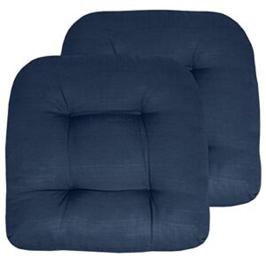 sweet home collection patio cushions outdoor chair pads premium comfortable thick fiber fill tufted 19″ x 19″ seat cover, 2 count (pack of 1), navy blue