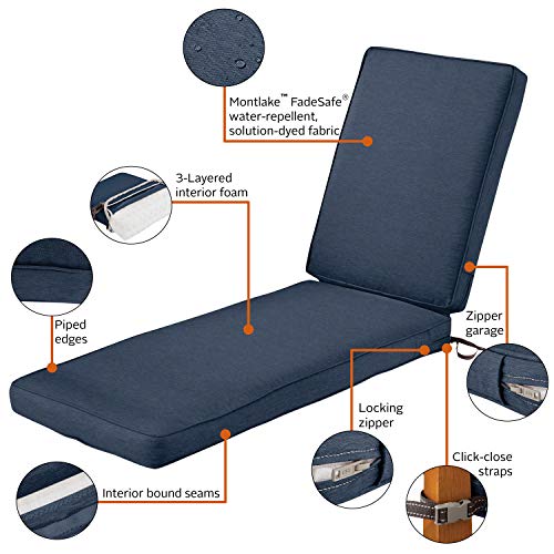 Classic Accessories Montlake FadeSafe Water-Resistant 72 x 21 x 3 Inch Outdoor Chaise Lounge Cushion, Patio Furniture Cushion, Heather Indigo Blue, Patio Cushion