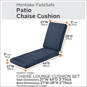 Classic Accessories Montlake FadeSafe Water-Resistant 72 x 21 x 3 Inch Outdoor Chaise Lounge Cushion, Patio Furniture Cushion, Heather Indigo Blue, Patio Cushion