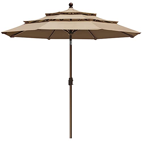 EliteShade USA 10-Year-Non-Fading Sunumbrella 9Ft 3 Tiers Market Umbrella Patio Umbrella Outdoor Table Umbrella with Ventilation,Heather Beige