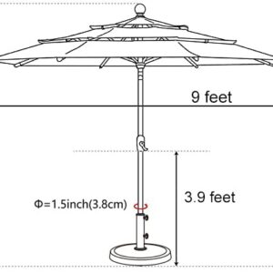EliteShade USA 10-Year-Non-Fading Sunumbrella 9Ft 3 Tiers Market Umbrella Patio Umbrella Outdoor Table Umbrella with Ventilation,Heather Beige