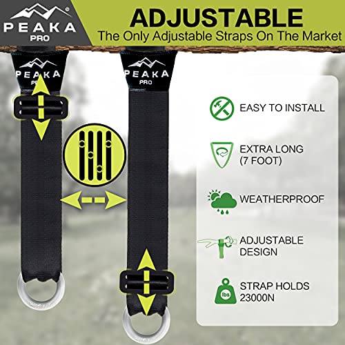 Peaka Pro Tree Swing Straps Hanging Kit - Adjustable 7-Foot Extra Long Hammock Tree Straps Portable, Swing Tree Straps with 2-Ton Tensile Strength - Tree Straps for Swings with Finger Pinch-Safe Cover