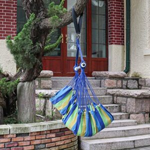 Highwild Hammock Chair Hanging Rope Swing - Max 500 Lbs - Steel Spreader Bar with Anti-Slip Rings - for Any Indoor or Outdoor Spaces (Blue Striped)