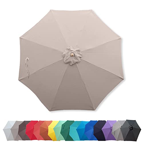 Formosa Covers 9ft Market Patio Umbrella Canopy - 8 Ribs Canopy Replacement - 300D UV Protective and Water Resistant Patio Canopy - Premium Quality Replacement Canopy Cover (Canopy Only) (Taupe)