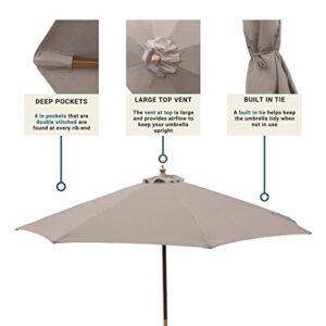 Formosa Covers 9ft Market Patio Umbrella Canopy - 8 Ribs Canopy Replacement - 300D UV Protective and Water Resistant Patio Canopy - Premium Quality Replacement Canopy Cover (Canopy Only) (Taupe)