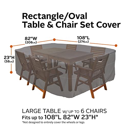 Classic Accessories Ravenna Water-Resistant 108 Inch Rectangular/Oval Patio Table & Chair Set Cover, Large, Taupe, Outdoor Table Cover