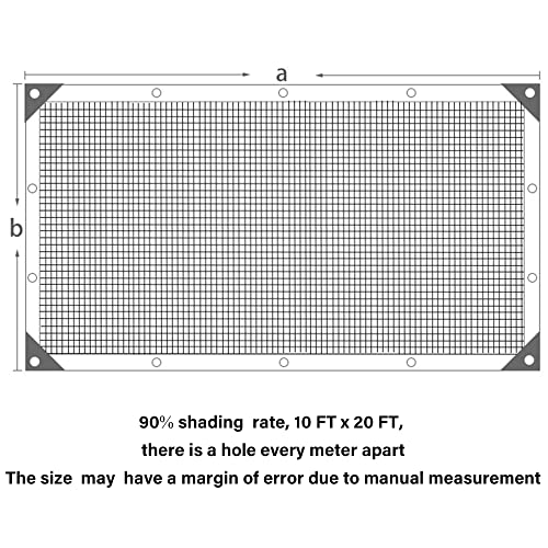 winemana 90% Shade Cloth, Dog Kennel Shade Cover, 10 x 20 FT Sturdy Durable Sunblock Shade Mesh Tarp with Grommets for Patio Plants Greenhouse Chicken Coop Porch