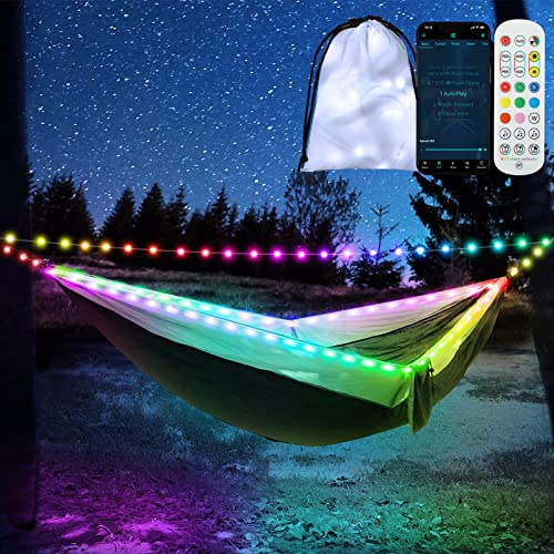 LFSMVT Camping Hammock LED Lights, Music Sync, App/Remote Control, Dimmable RGBIC Hammock Lights with Multi-use Storage Bag for Camping Hammock, Indoor/Outdoor Portable Hammock 【Hammock Not Include】