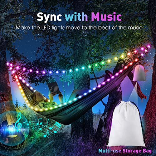 LFSMVT Camping Hammock LED Lights, Music Sync, App/Remote Control, Dimmable RGBIC Hammock Lights with Multi-use Storage Bag for Camping Hammock, Indoor/Outdoor Portable Hammock 【Hammock Not Include】