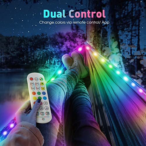 LFSMVT Camping Hammock LED Lights, Music Sync, App/Remote Control, Dimmable RGBIC Hammock Lights with Multi-use Storage Bag for Camping Hammock, Indoor/Outdoor Portable Hammock 【Hammock Not Include】