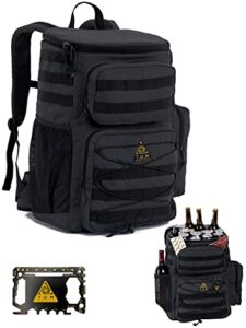 cooler backpack, tactical, insulated. heavy duty, extra large for hiking, camping, day trips, beach. bonus, credit card multi tool included (charcoal grey)