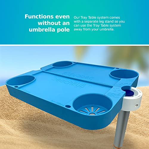 BEACHBUB Tray Table System - Beach Umbrella Tray Table with 4 Cup Holders - Beach Trip Must Haves Table for Vacation - Easy Clip on & Clip Off Outdoor Tray Table, Pool Umbrella Table and Beach Table