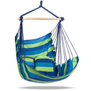 sorbus stylish swing chair – fine cotton weave for super comfort & durability- hanging hammock chair w/2 seat cushions- portable outdoor hanging chair w/hardware kit – indoor outdoor use – max 265lbs