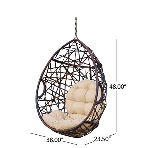 Christopher Knight Home Isaiah Indoor/Outdoor Wicker Tear Drop Hanging Chair (Stand Not Included), Multi-Brown and Tan