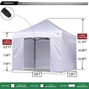 ABCCANOPY Heavy Duty Ez Pop up Canopy Tent with Sidewalls 10x10, White