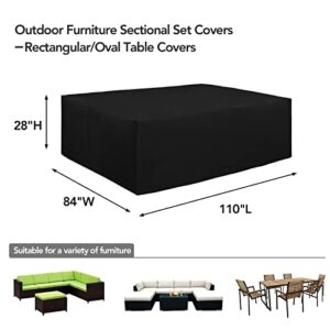 Easy-Going 600D Heavy Duty Patio Furniture Cover, Outdoor Rectangular Table and Chair Set Cover, Waterproof Outdoor Sectional Set Cover (110" L x 84" W x 28" H, Black)