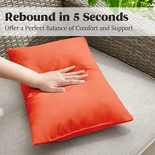 puredown® Outdoor Water Resistant Throw Pillows, Feathers and Down Filled Decorative Pillows for Couch Cushion Garden Bench 12 x 20 Inch, Set of 2, Orange