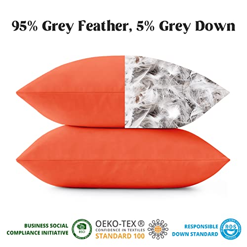 puredown® Outdoor Water Resistant Throw Pillows, Feathers and Down Filled Decorative Pillows for Couch Cushion Garden Bench 12 x 20 Inch, Set of 2, Orange