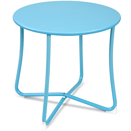 Amagabeli Metal Patio Side Table 18” x 18” Heavy Duty Weather Resistant Anti-Rust Outdoor End Table Small Steel Round Coffee Table Porch Table Snack Table for Balcony Garden Yard Lawn, Light Blue