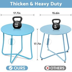 Amagabeli Metal Patio Side Table 18” x 18” Heavy Duty Weather Resistant Anti-Rust Outdoor End Table Small Steel Round Coffee Table Porch Table Snack Table for Balcony Garden Yard Lawn, Light Blue