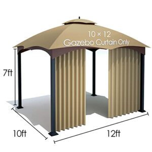 Tanxianzhe Gazebo Replacement Privacy Curtain with Zipper Outdoor Universal Privacy Panel Sidewall for 10' x 12' Gazebo (Khaki)