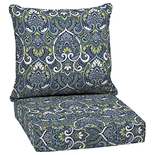 Arden Selections Outdoor Deep Seating Cushion Set 24 x 24, Sapphire Aurora Blue Damask