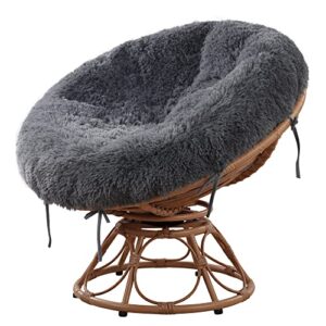 royalay faux fur cover for papasan cushion with fluffy plush, faux fur shaggy slipcover, removable chair cushion cover with 8 ties-cover only-fit 44-48 in (dark grey, 50 in)