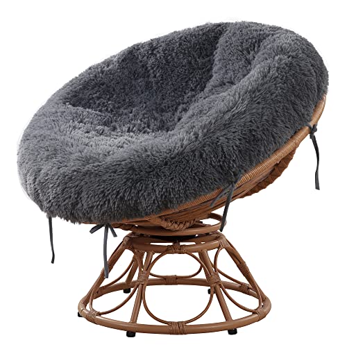 ROYALAY Faux Fur Cover for Papasan Cushion with Fluffy Plush, Faux Fur Shaggy Slipcover, Removable Chair Cushion Cover with 8 Ties-Cover Only-Fit 44-48 in (Dark Grey, 50 in)