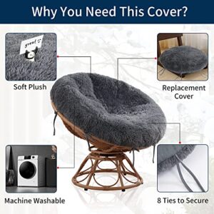 ROYALAY Faux Fur Cover for Papasan Cushion with Fluffy Plush, Faux Fur Shaggy Slipcover, Removable Chair Cushion Cover with 8 Ties-Cover Only-Fit 44-48 in (Dark Grey, 50 in)