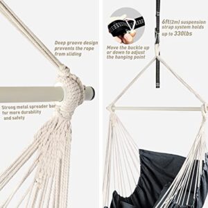 Chihee Hammock Chair Hanging Swing 2 Seat Pillows Included,Durable Spreader Bar Soft Cotton Weave Hanging Chair Side Pocket Large Tassel Chair Set Foot Rest Support Calf Foot Extra Comfortable