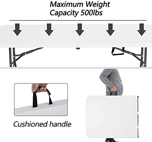 BestOffice 6FT Picnic Table Folding Table Camping Table Plastic Table Fold Up Table Lock for Party Event,White