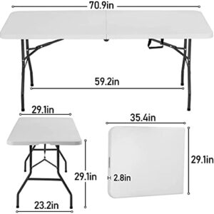 BestOffice 6FT Picnic Table Folding Table Camping Table Plastic Table Fold Up Table Lock for Party Event,White