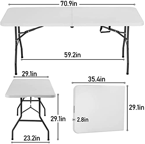 BestOffice 6FT Picnic Table Folding Table Camping Table Plastic Table Fold Up Table Lock for Party Event,White