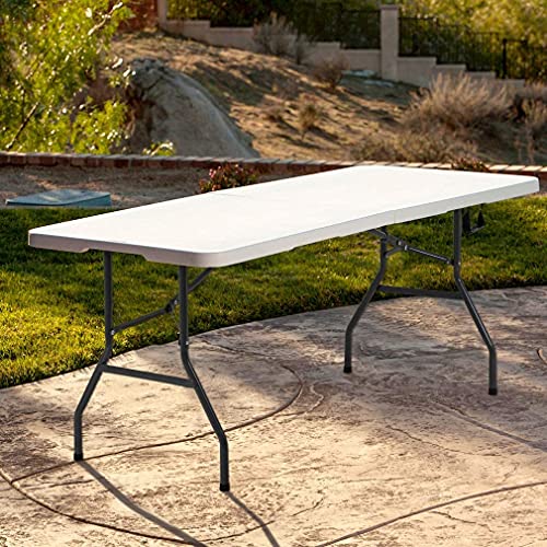 BestOffice 6FT Picnic Table Folding Table Camping Table Plastic Table Fold Up Table Lock for Party Event,White