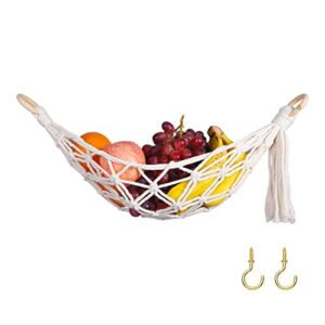 dewecho macrame fruit hammock under cabinet – banana hammock for boho kitchen decor – hanging fruit hammock to store all your produce in small places – kitchen storage ideas also for rv
