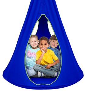 sorbus pod swing for kids – durable hanging hammock chair w/adjustable rope – 2 windows & 1 entrance – tree tent sensory swing for kids indoor outdoor use – 250lbs sturdy nest swing – (40″, blue)