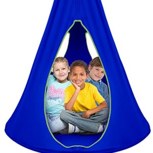 Sorbus Pod Swing for Kids - Durable Hanging Hammock Chair w/Adjustable Rope - 2 Windows & 1 Entrance - Tree Tent Sensory Swing for Kids Indoor Outdoor Use - 250lbs Sturdy Nest Swing - (40", Blue)