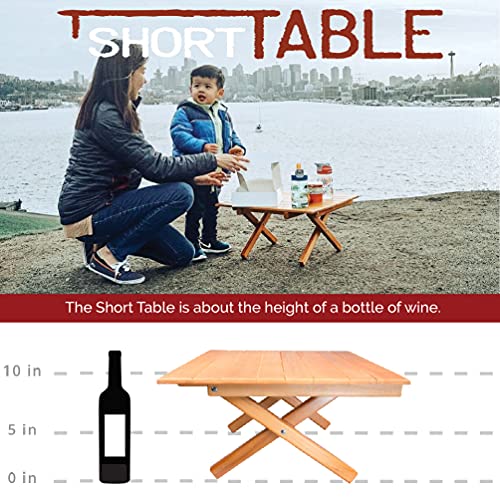 SHORT TABLE Simple Setup All-Purpose Use and Portability - Beach, Picnic, Camp, Or As A Gift - Original Slatted Table (Height 10”)