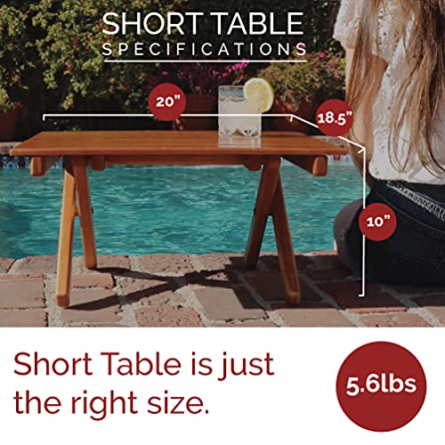 SHORT TABLE Simple Setup All-Purpose Use and Portability - Beach, Picnic, Camp, Or As A Gift - Original Slatted Table (Height 10”)