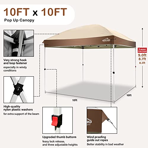 AIGOCANO Canopy Tent,Outdoor 10x10 Pop Up Canopy, Instant Tents for Parties with Roller Bag,4 Sandbags,Portable Easy Up Canopies (Brown)