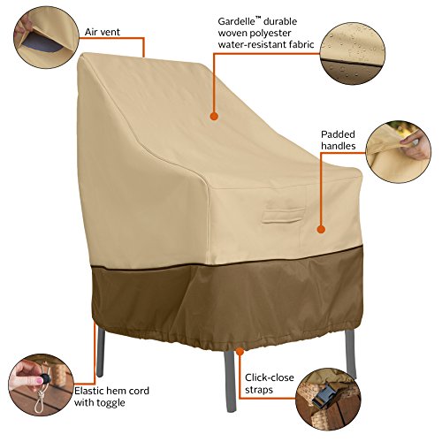 Classic Accessories Veranda Water-Resistant 25.5 Inch High Back Patio Chair Cover, Pebble, Outdoor Chair Covers, 78932