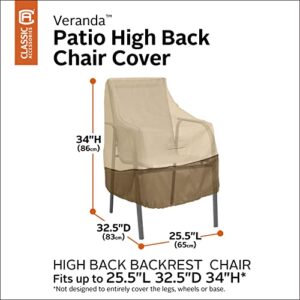 Classic Accessories Veranda Water-Resistant 25.5 Inch High Back Patio Chair Cover, Pebble, Outdoor Chair Covers, 78932