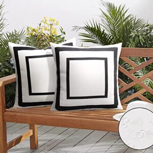 pyonic outdoor waterproof throw pillow covers geometric pillowcases black and white pillow covers for patio garden set of 2, 18 x 18 inches